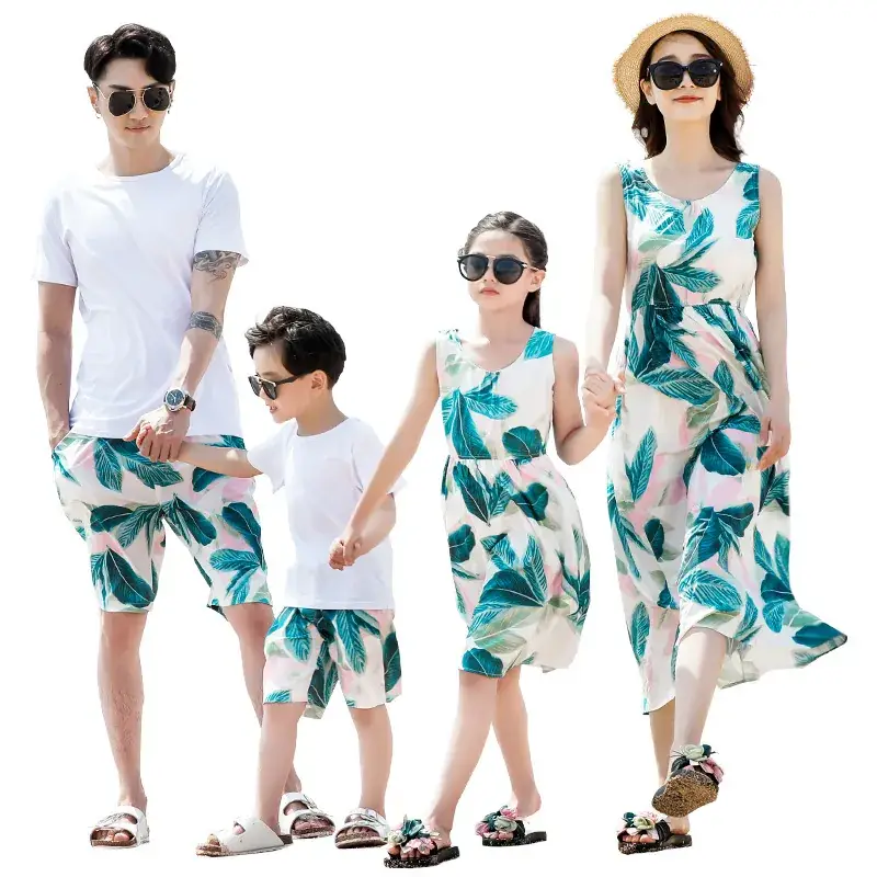 2023 Summer Family Beach Suit Green Leaf Print - Image 6