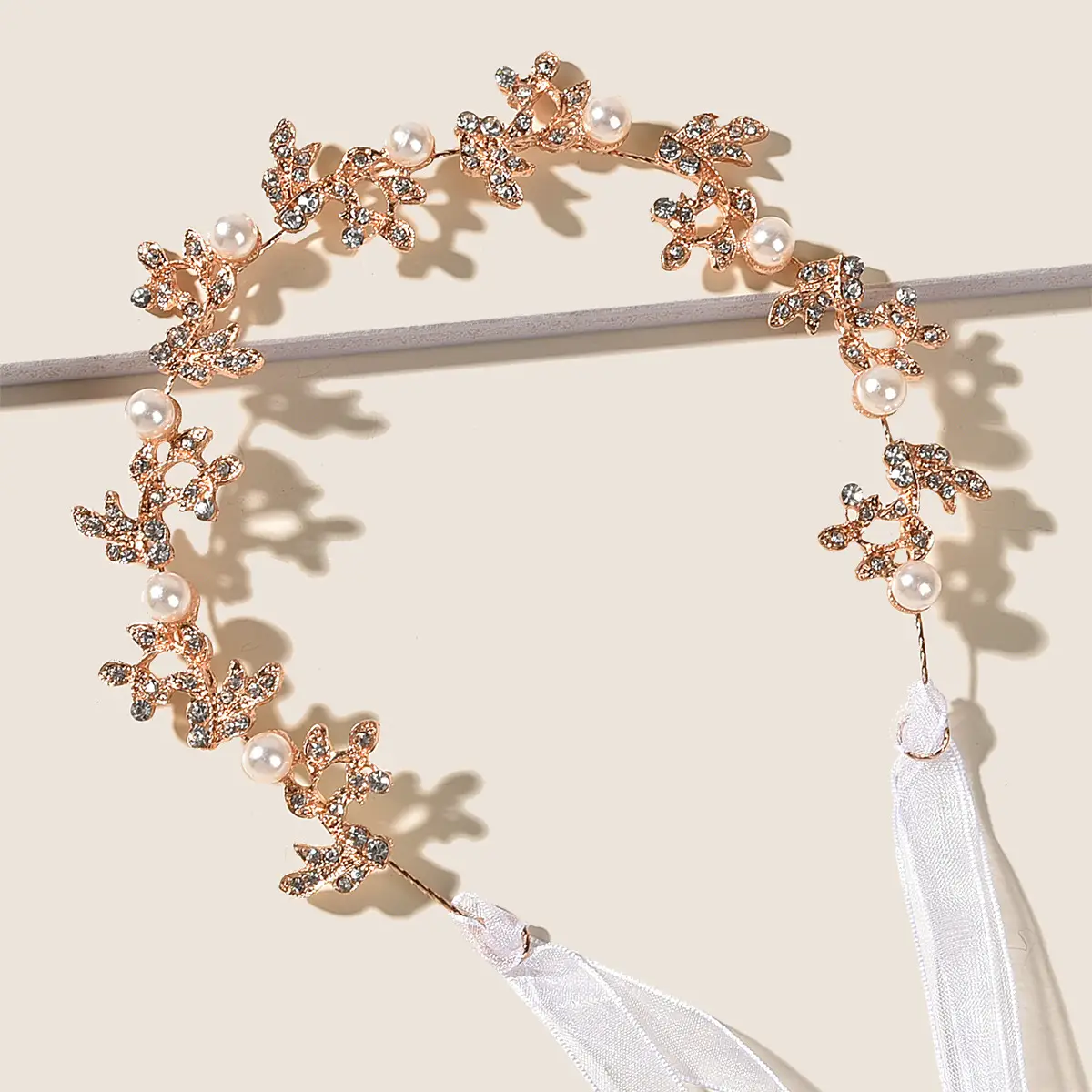 European & American Bridal Leaf Pearl Chain Headdress