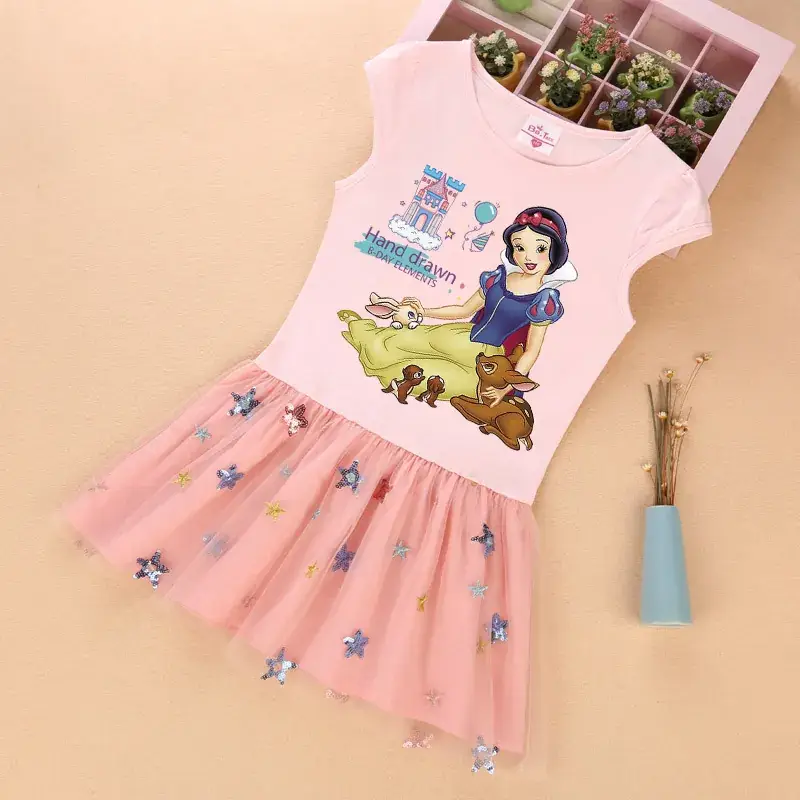 Girls Snow White Skirted Summer Dress with Star Embroidery - Image 4
