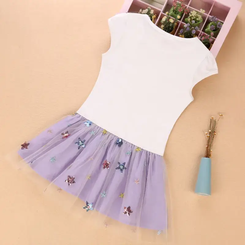 Girls Snow White Skirted Summer Dress with Star Embroidery - Image 5