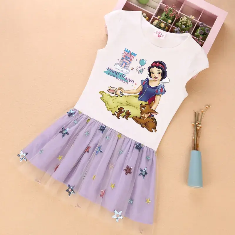 Girls Snow White Skirted Summer Dress with Star Embroidery - Image 2