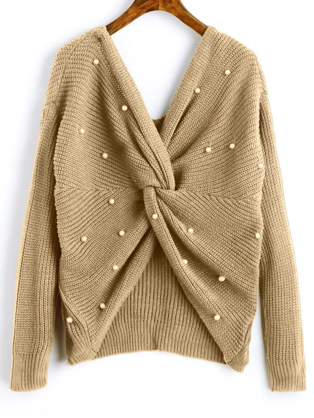 2025 Women's V Neck Pearl Back Sweater Top - Image 7