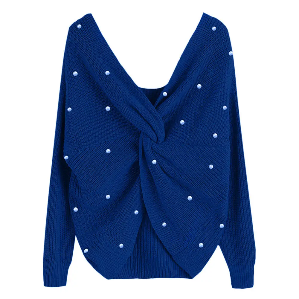 2025 Women's V Neck Pearl Back Sweater Top - Image 8