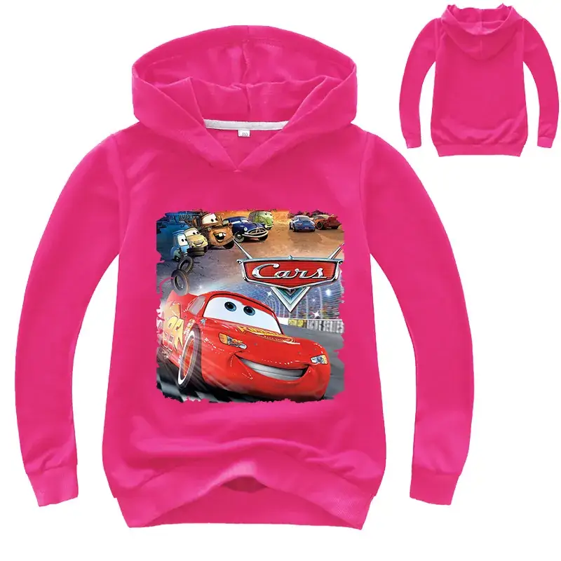 Kids Pink Cars Hoodie Sweatshirt Long Sleeve Hoodie