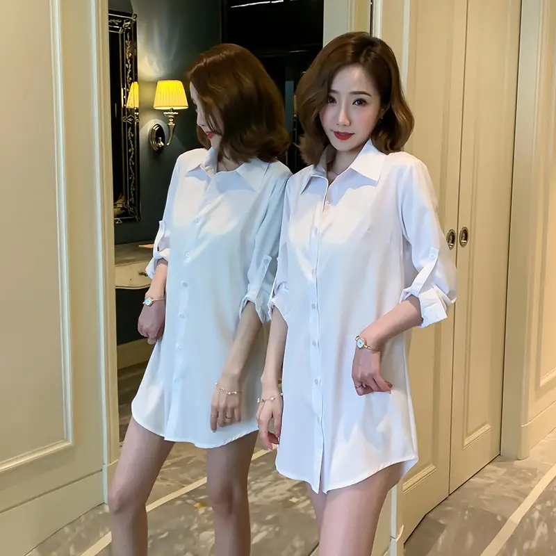 2025 White Long Sleeve Women's Shirt with Loose Bottoming