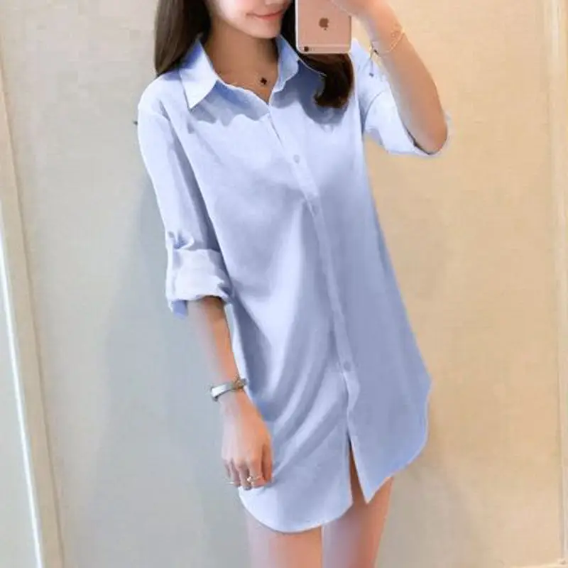 2025 White Long Sleeve Women's Shirt with Loose Bottoming