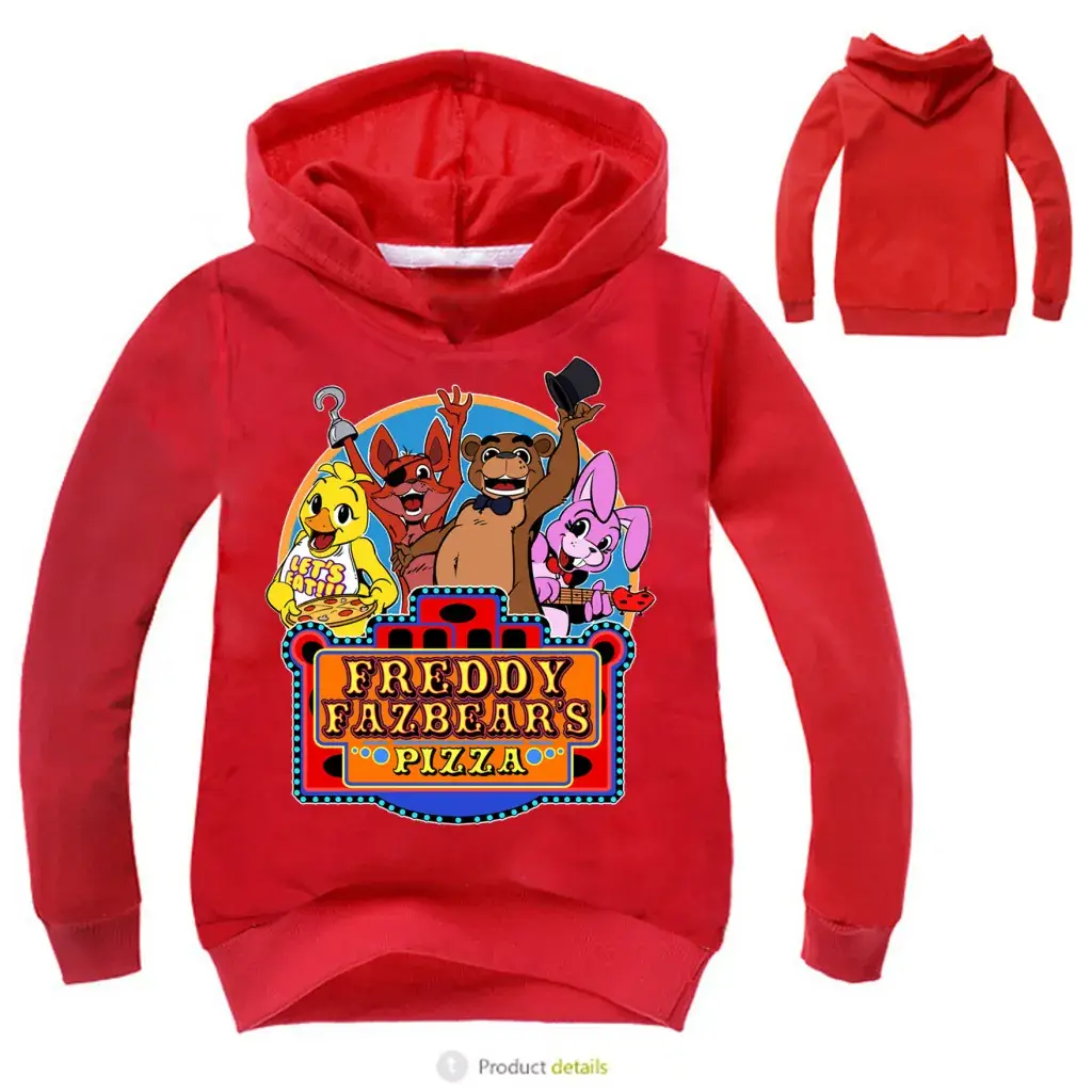 Red Anime Print Hoodie for Kids Girls