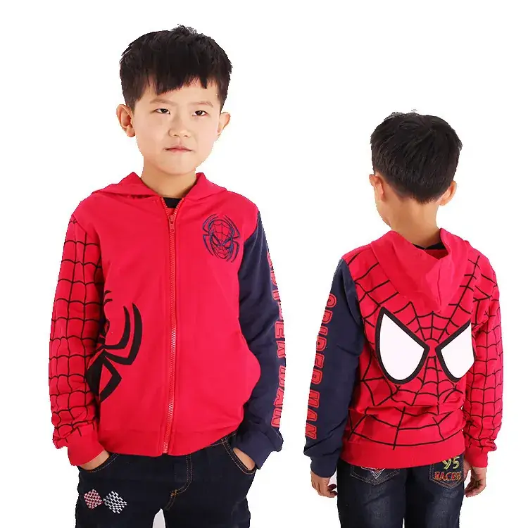 Kids Spider-Man Zipper Coat Red Black Single Layer - Image 5