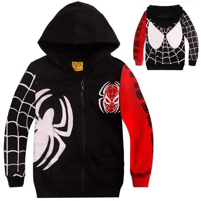 Kids Spider-Man Zipper Coat Red Black Single Layer - Image 2
