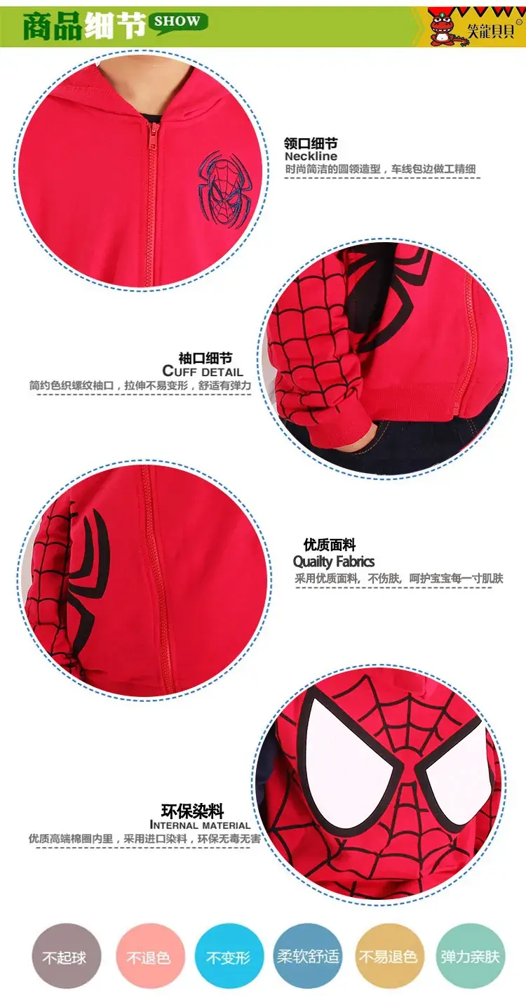 Kids Spider-Man Zipper Coat Red Black Single Layer — feature 10