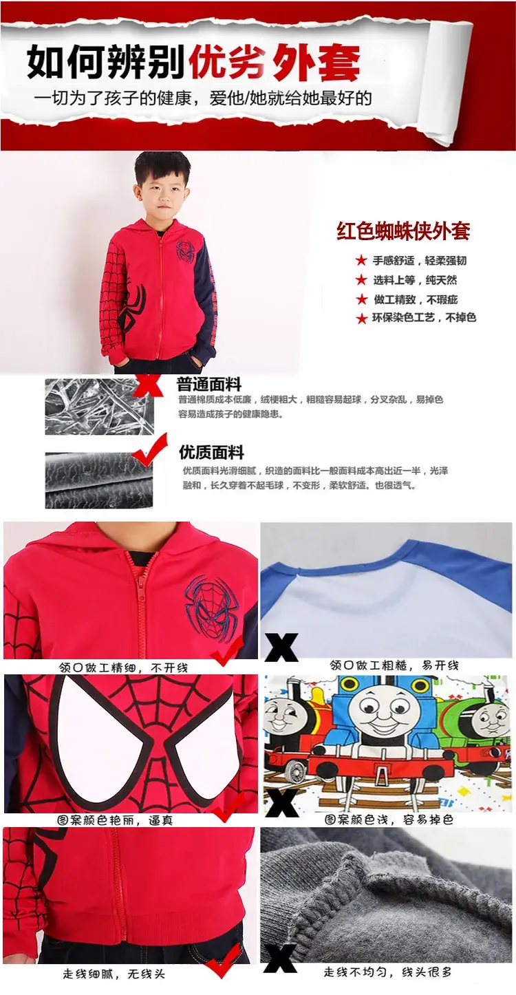 Kids Spider-Man Zipper Coat Red Black Single Layer — feature 9