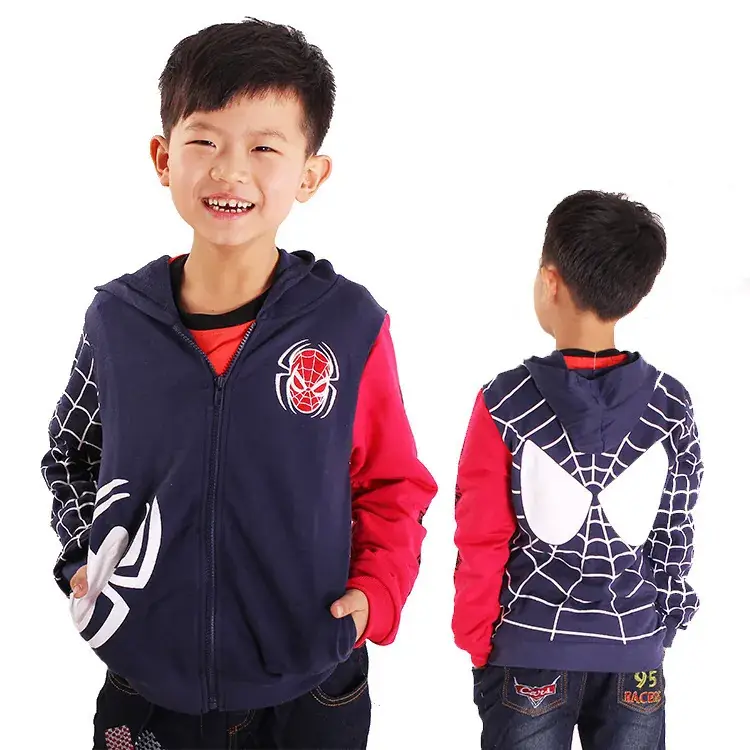 Kids Spider-Man Zipper Hoodie Blue Red Large - Image 5