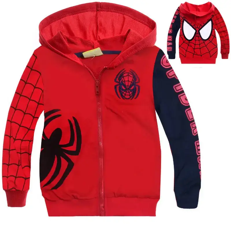Kids Spider-Man Zipper Hoodie Blue Red Large - Image 2