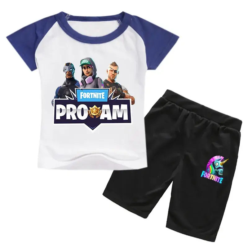 Fortune 7 Proamer Kids Cotton Shorts Set Blue Black - Image 9