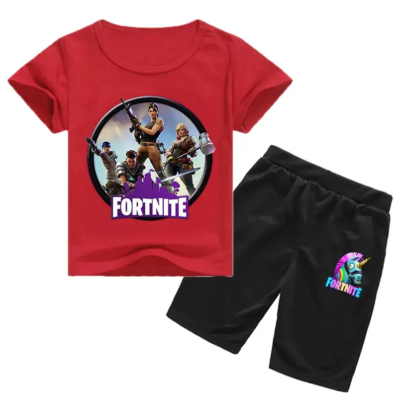Fortnite Kids Cotton T-Shirt Shorts Set Red White Black - Image 3