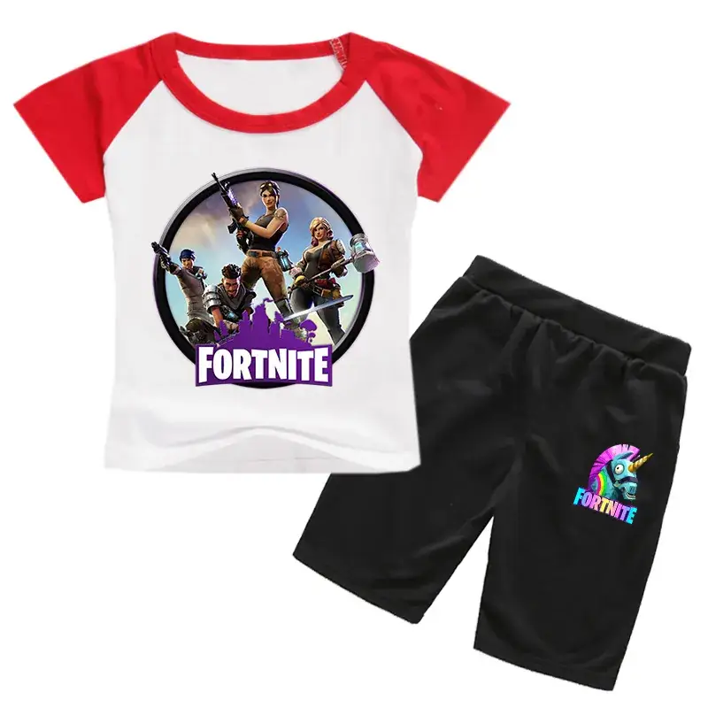 Fortnite Kids Cotton T-Shirt Shorts Set Red White Black - Image 11