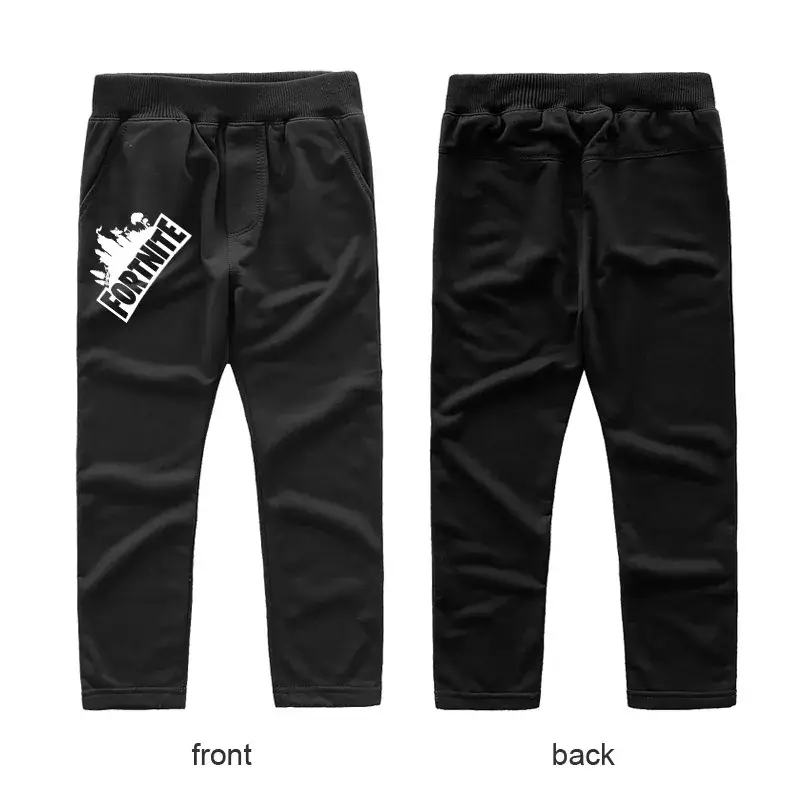 Black Casual Pants for Kids with Logo Front Back