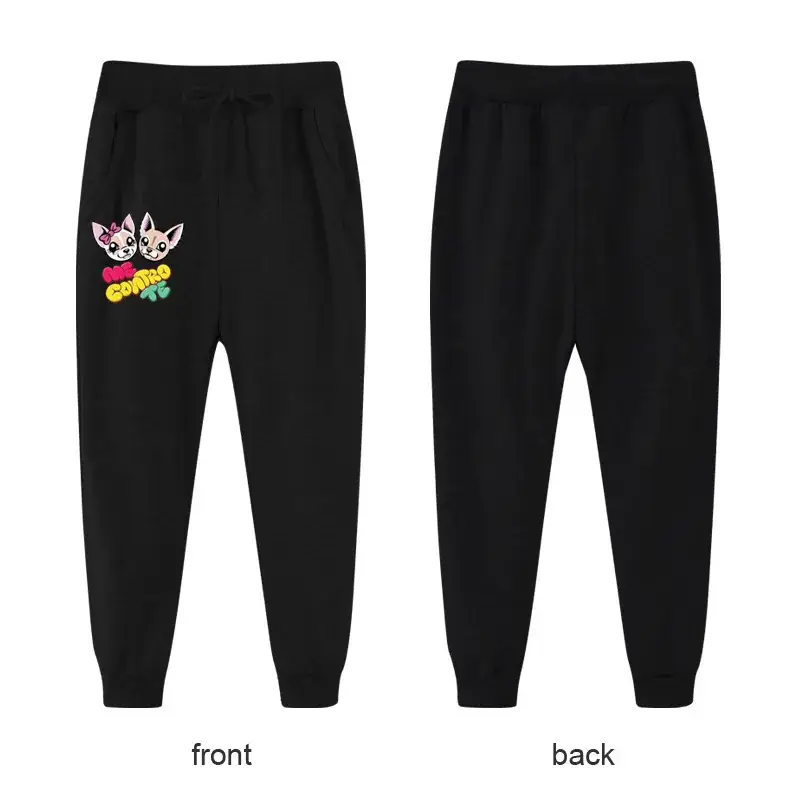 Black Casual Pants for Kids with Logo Front Back