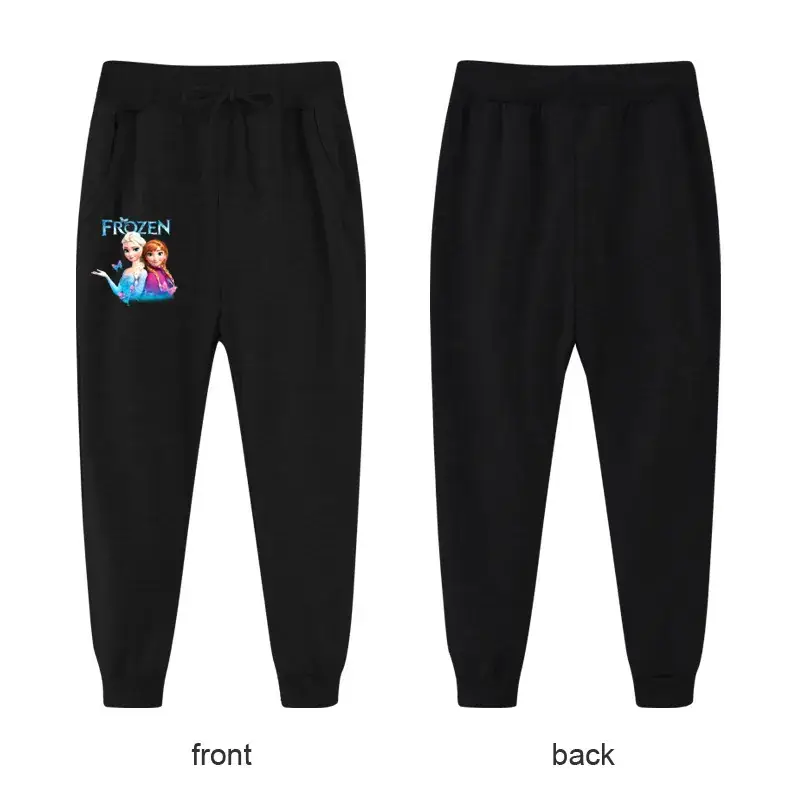 Black Casual Pants for Kids with Logo Front Back