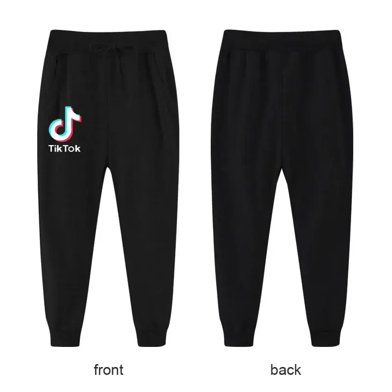 Black Casual Pants for Kids with Logo Front Back