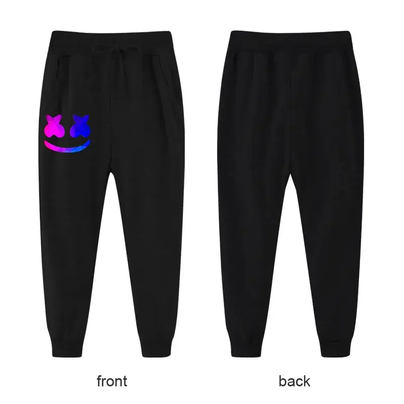 Black Casual Pants for Kids with Logo Front Back