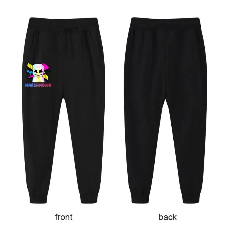 Black Casual Pants for Kids with Logo Front Back