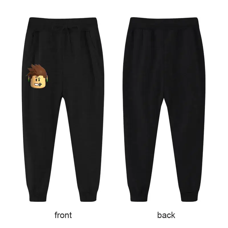 Black Casual Pants for Kids with Logo Front Back
