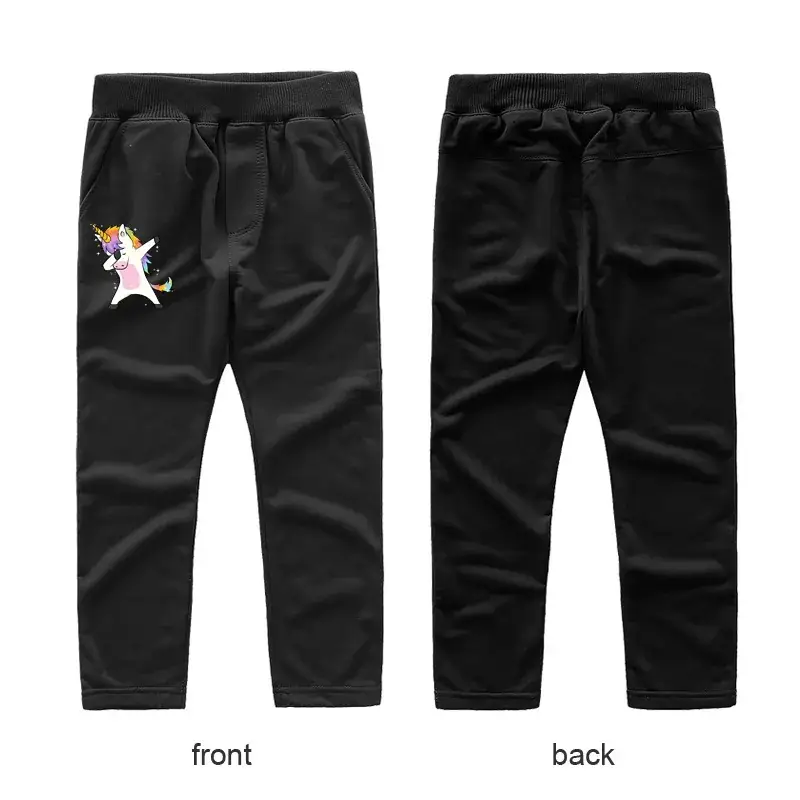 Black Casual Pants for Kids with Logo Front Back