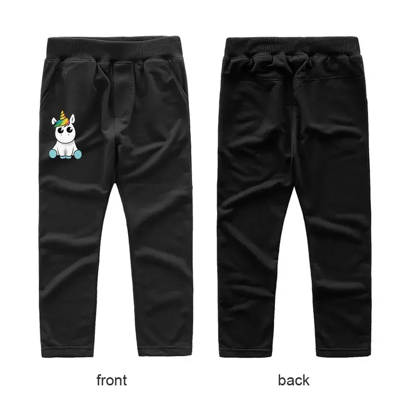 Black Casual Pants for Kids with Logo Front Back
