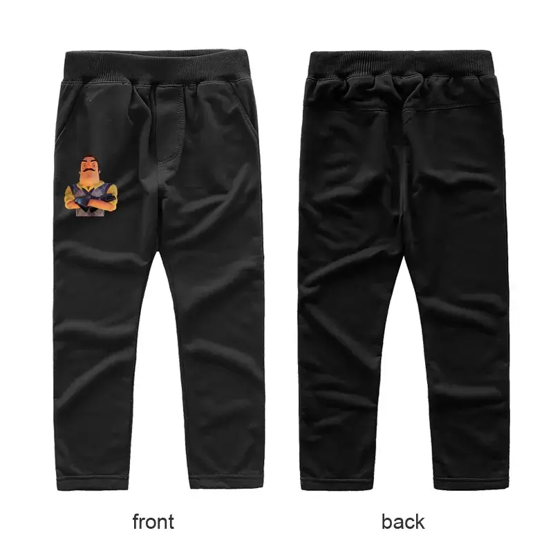 Black Casual Pants for Kids with Logo Front Back