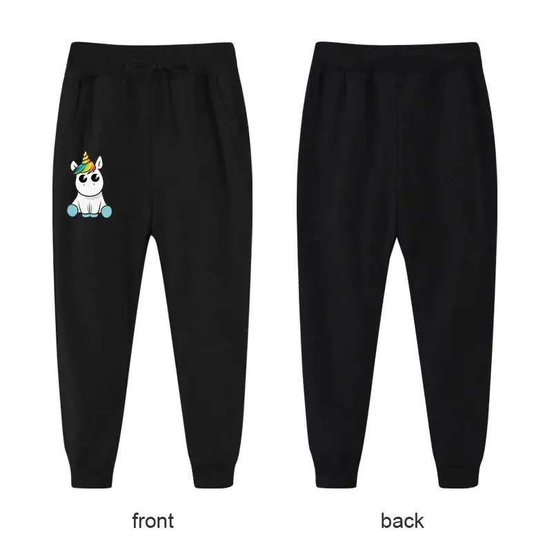 Black Casual Pants for Kids with Logo Front Back