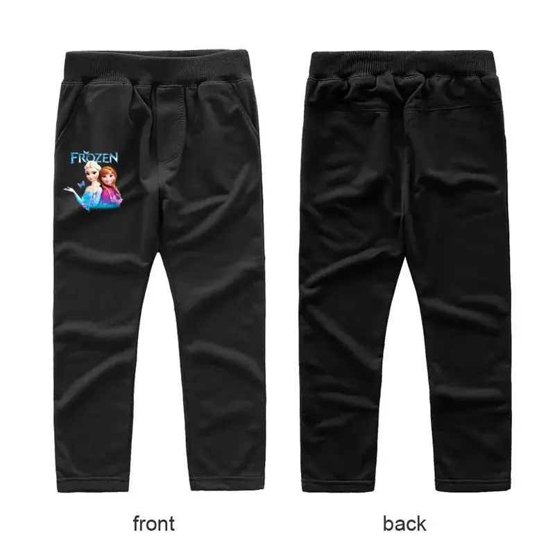 Black Casual Pants for Kids with Logo Front Back