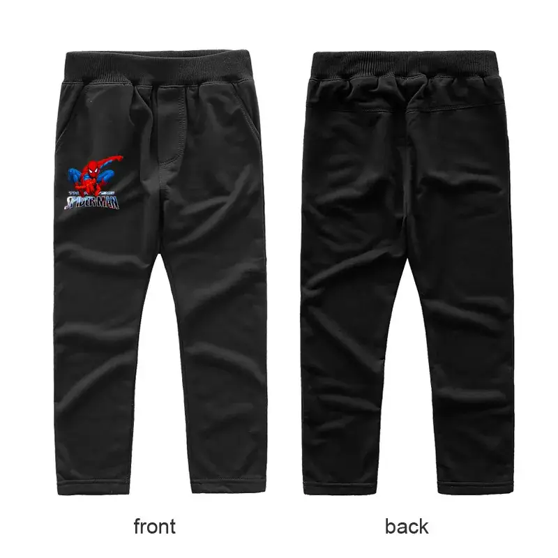 Black Casual Pants for Kids with Logo Front Back