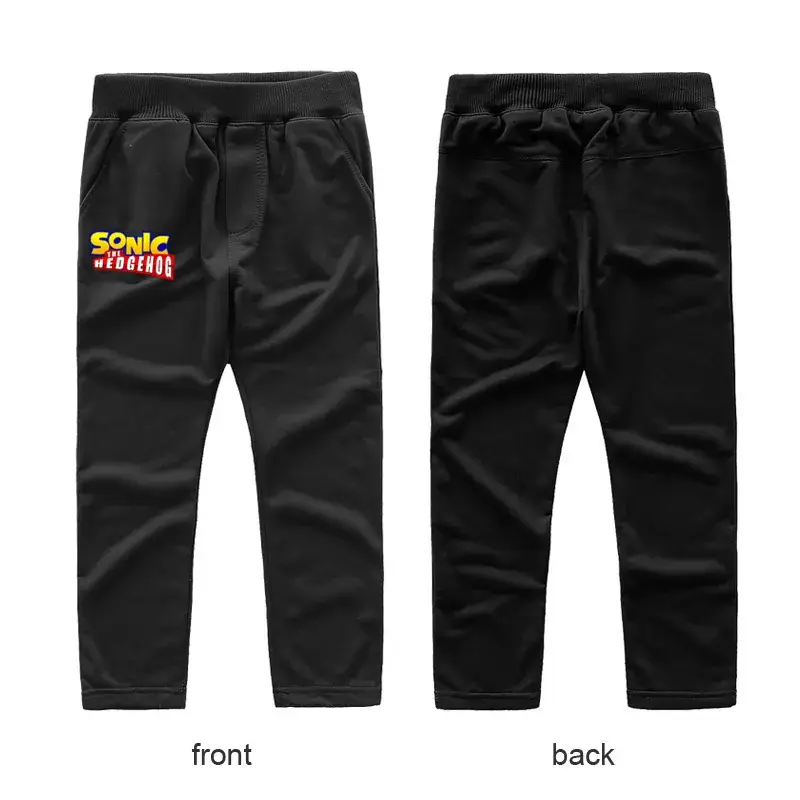Black Casual Pants for Kids with Logo Front Back