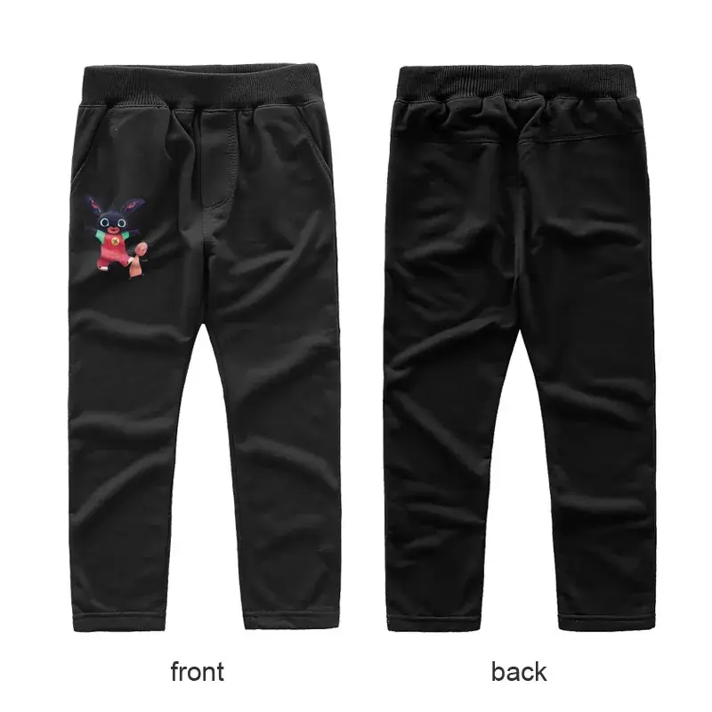 Black Casual Pants for Kids with Logo Front Back