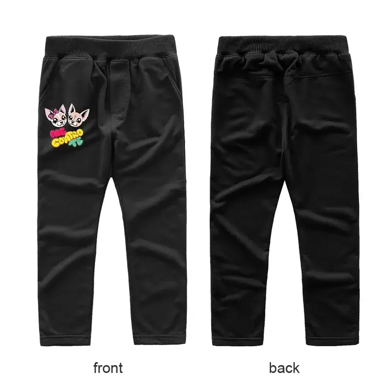 Black Casual Pants for Kids with Logo Front Back