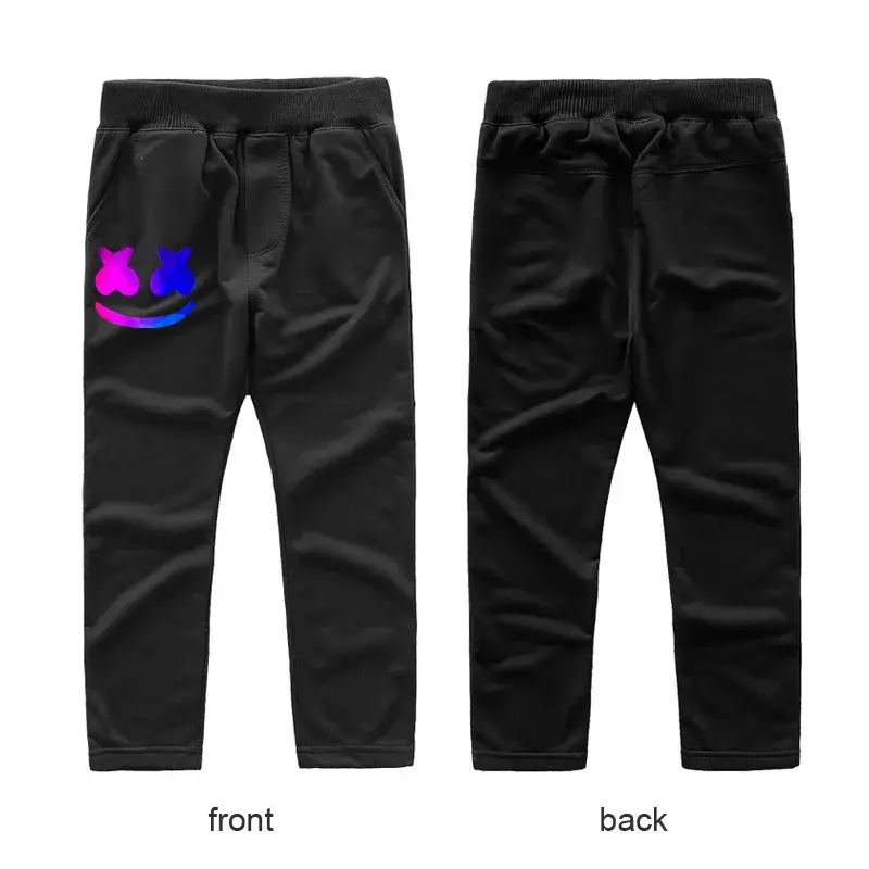 Black Casual Pants for Kids with Logo Front Back
