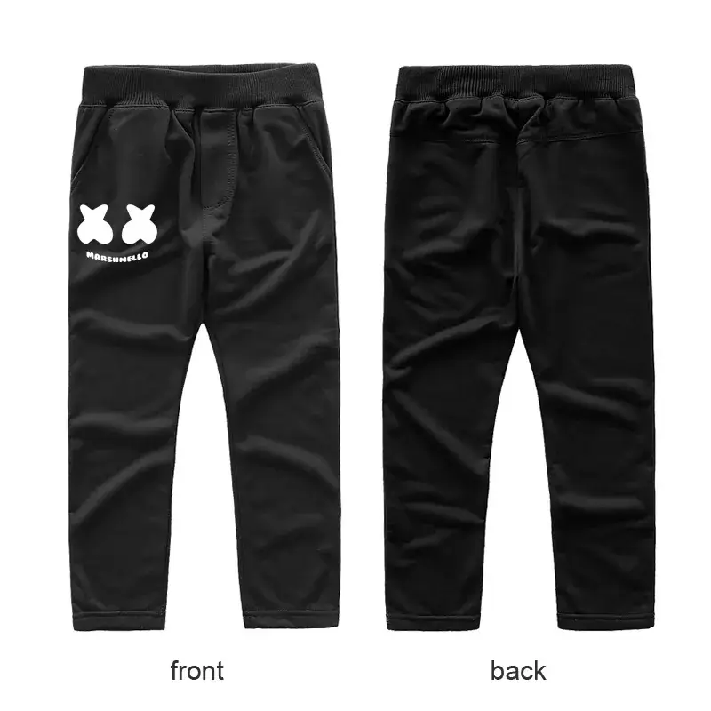 Black Casual Pants for Kids with Logo Front Back