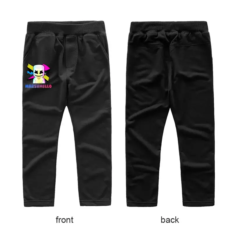 Black Casual Pants for Kids with Logo Front Back