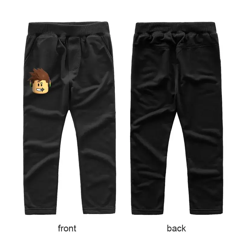 Black Casual Pants for Kids with Logo Front Back
