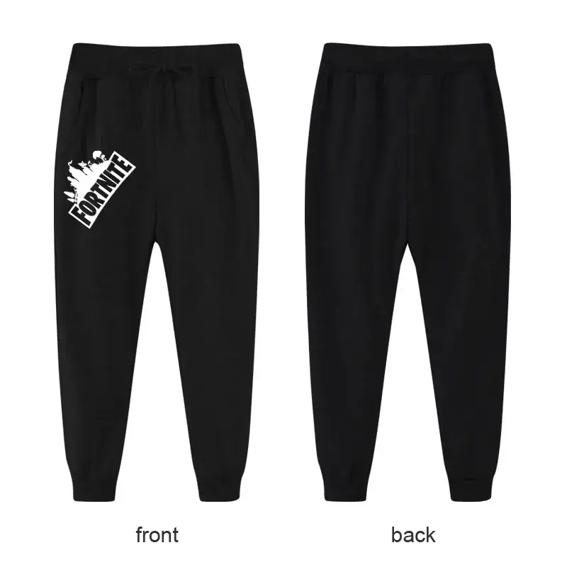 Black Casual Pants for Kids with Logo Front Back