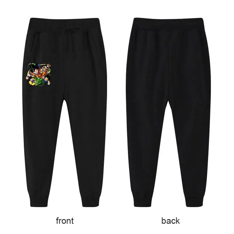 Black Casual Pants for Kids with Logo Front Back
