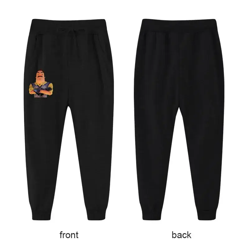 Black Casual Pants for Kids with Logo Front Back