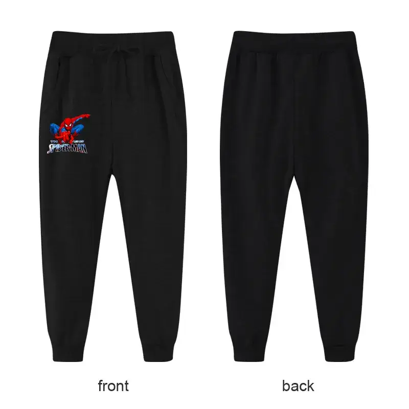 Black Casual Pants for Kids with Logo Front Back