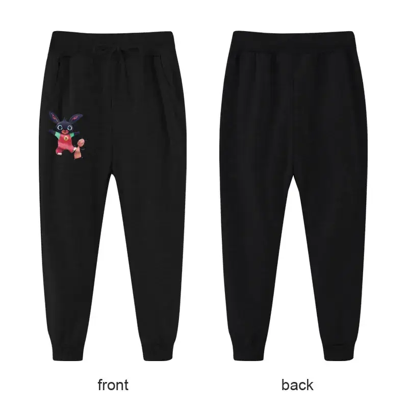 Black Casual Pants for Kids with Logo Front Back
