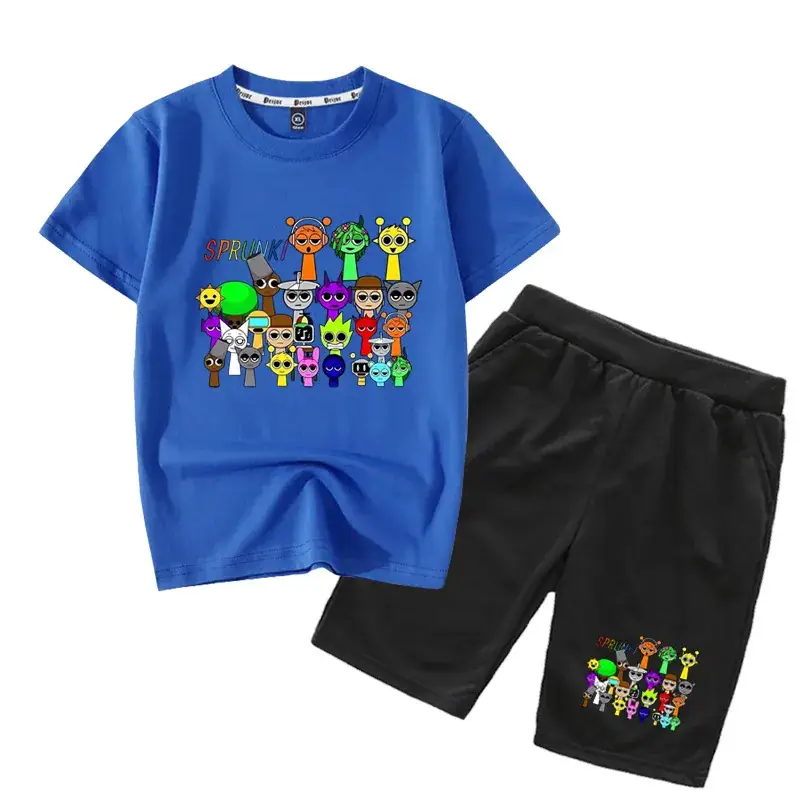 Kids Cartoon Print Short Sleeve Knitted Suit Black - Image 3