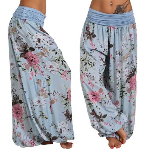 2020 Floral Print Long Wide Leg Pants Casual Harem - Image 11