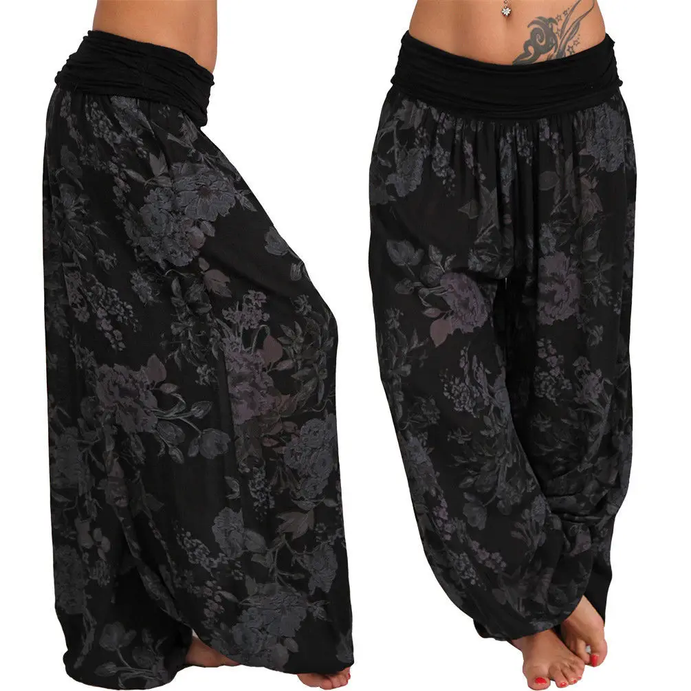 2020 Floral Print Long Wide Leg Pants Casual Harem - Image 3