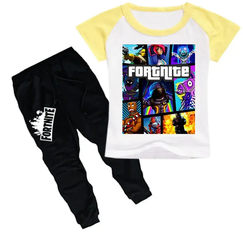 Kids Printed T-Shirt & Pants Set Yellow Black - Image 11