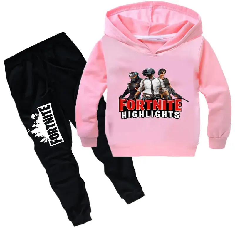 Children's Printed Hoodie Sweatshirt Set Black